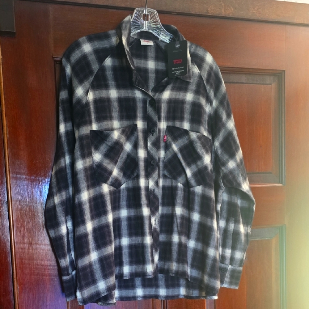 Levi's Black and White Plaid Shirt Jacket